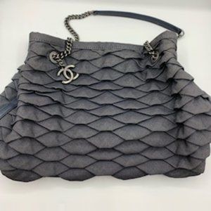 Chanel Denim Handbag Purse w/ Leather Strap & Leather Bottom! Certificates incld
